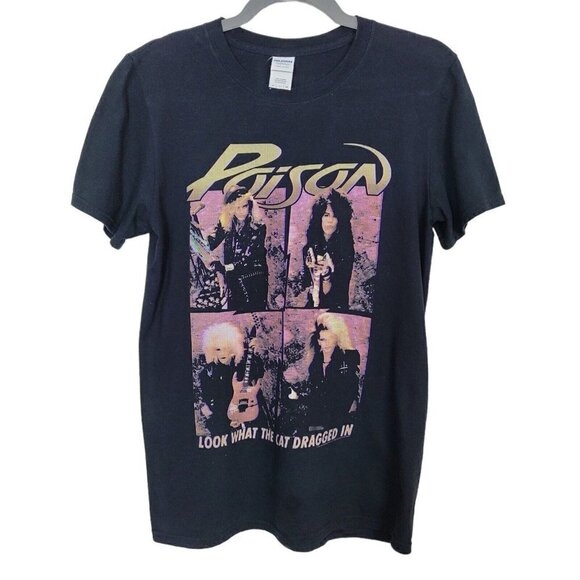 Poison T-Shirt Small Look What The Cat Dragged In Album Cover Print Gildan Tag - Picture 1 of 11